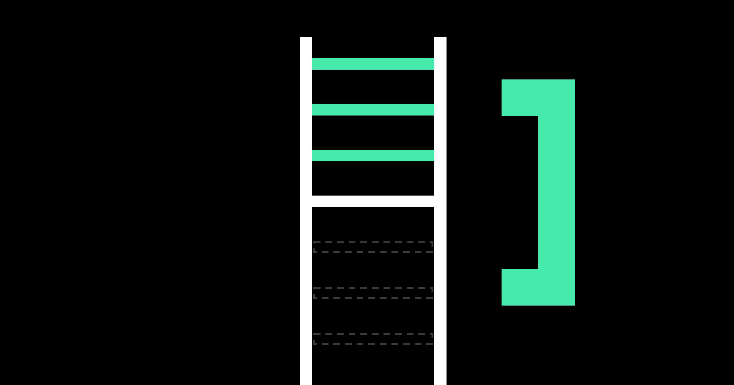 A white ladder on black whose lowest rungs are missing, with mint rungs near the top