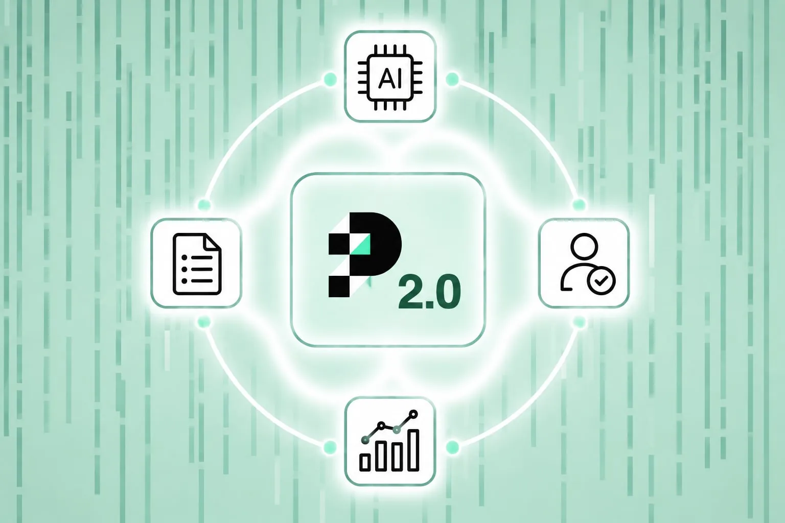 Puzzle 2.0 artwork: the Puzzle mark at the center of icons for AI, documents, approvals and reports