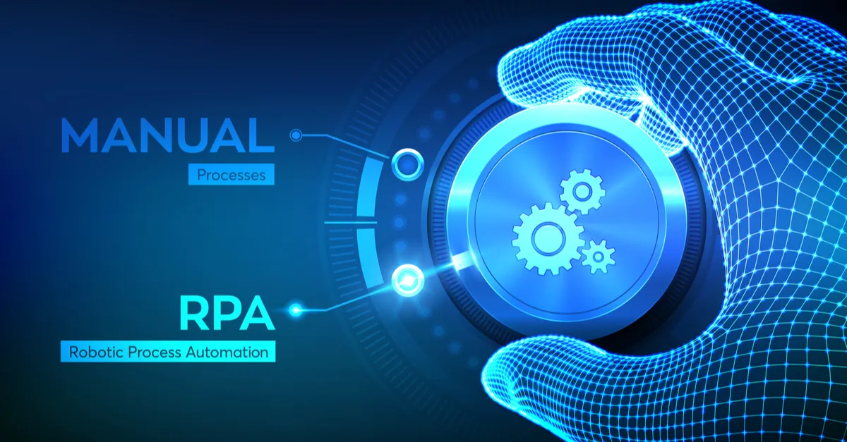 A robotic hand turning a dial from manual processes to RPA, robotic process automation
